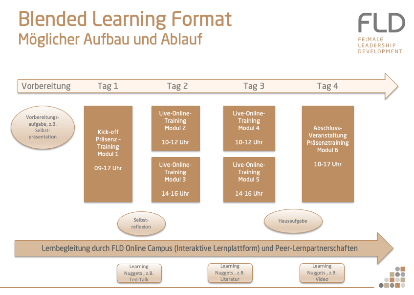 Zeitplan für einen möglichen Ablauf eines Blended Learning Formats